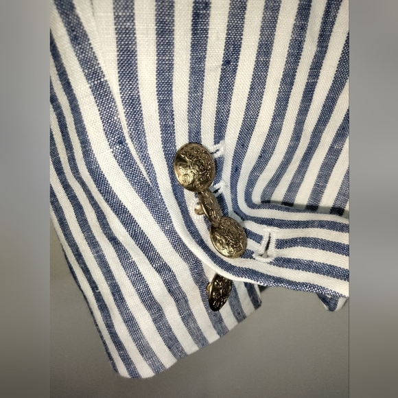 J. Crew (Size 12) Blue & White Linen Classic Striped Schoolboy Blazer (Like New) - Picture 7 of 16